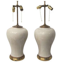 Pair of White Glazed Ceramic Lamps