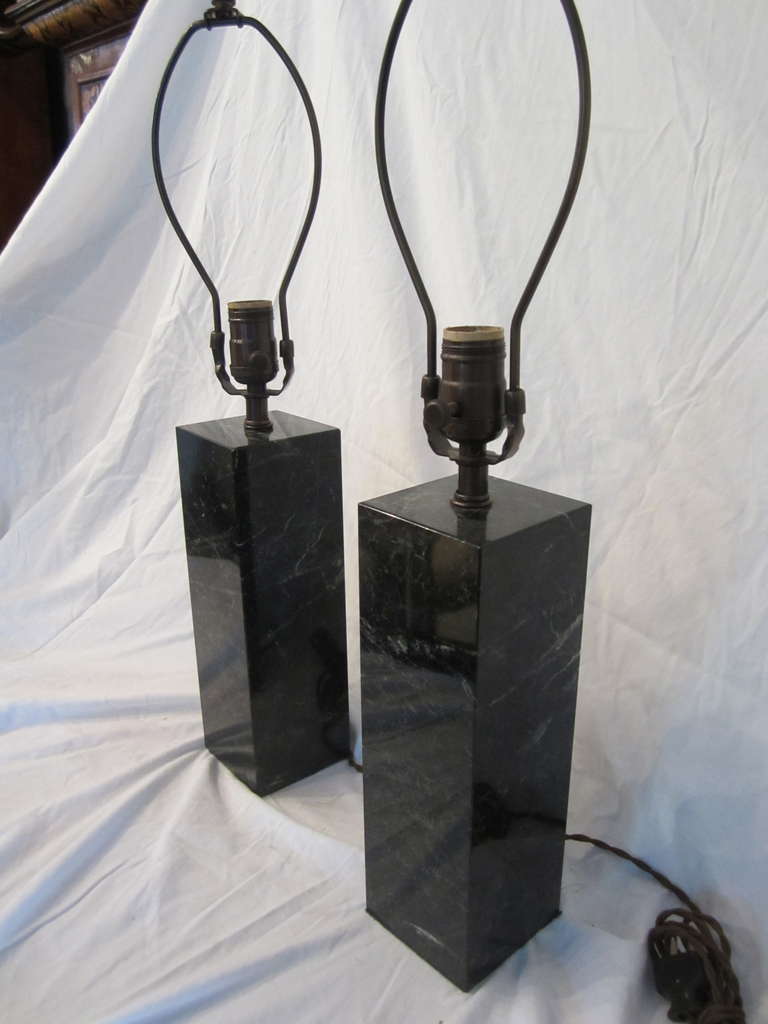 Mid-20th Century Pair of Modern Green Marble Lamps