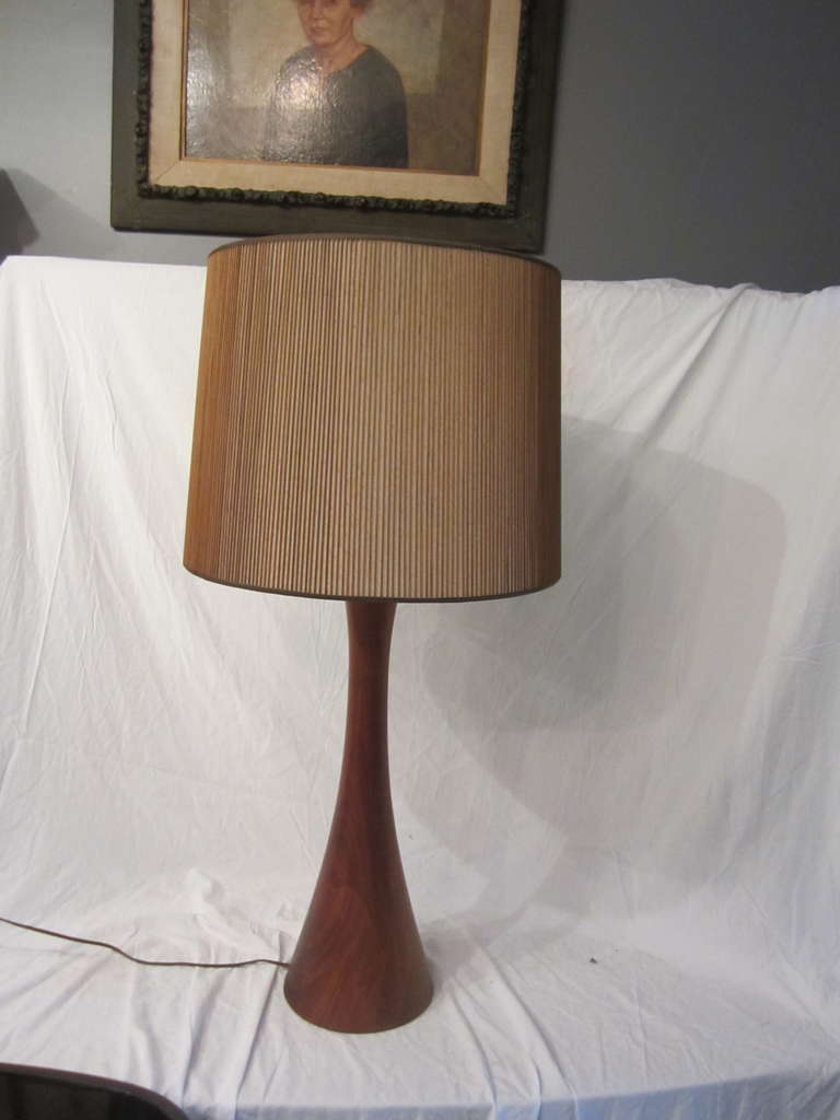 Turned walnut lamp by Phillip Lloyd Powell....original wood and paper shade....