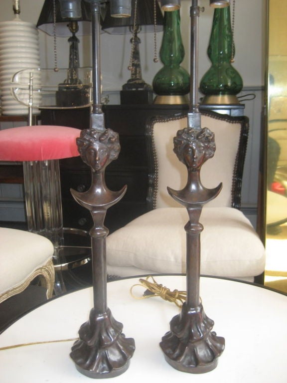 Pair of Bronze Table Lamps After Giacometti