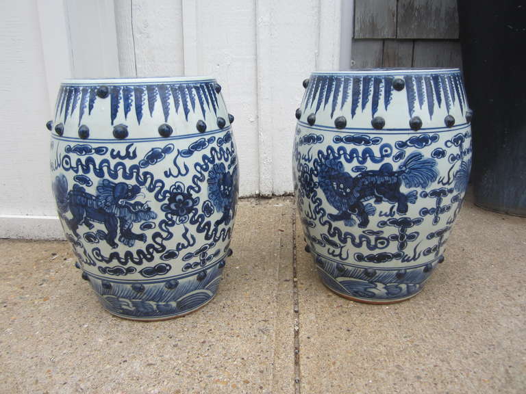 Great pair of Chinese blue and white garden seats or stools.