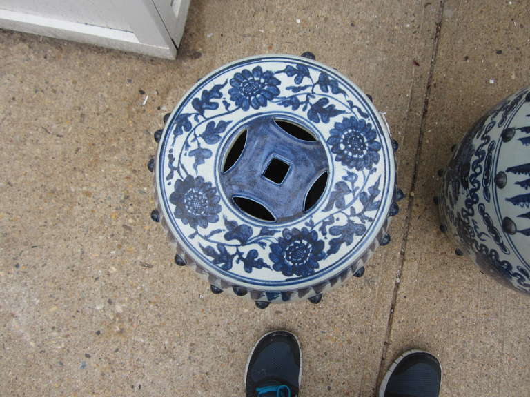 Pair of Chinese Blue and White Garden Seats In Excellent Condition In East Hampton, NY