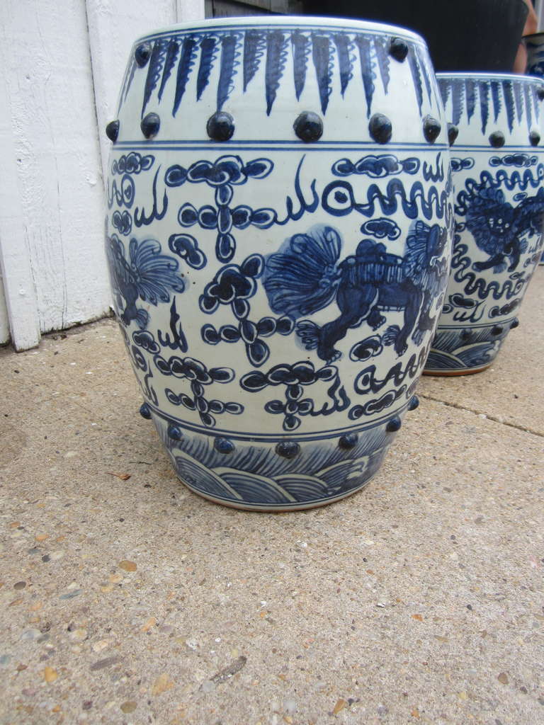 20th Century Pair of Chinese Blue and White Garden Seats