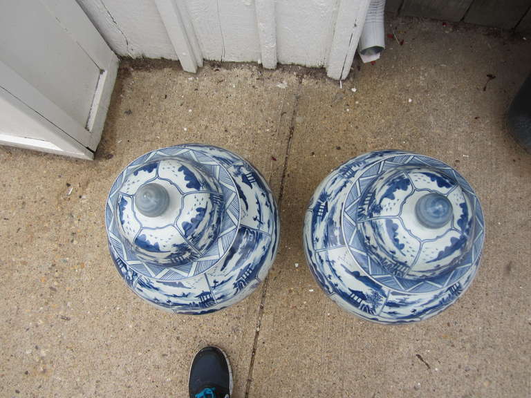 Pair of Chinese Blue and White Temple Jars 1