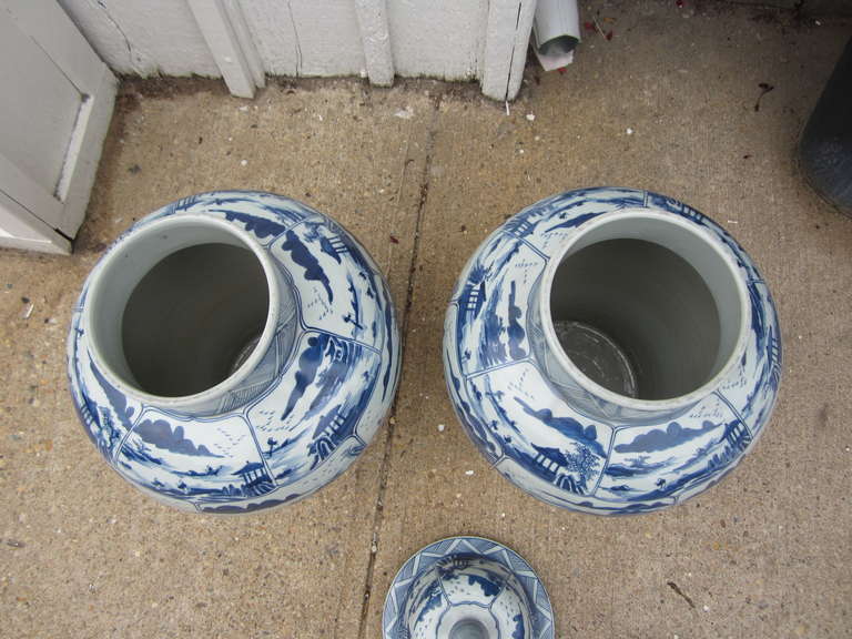 Pair of Chinese Blue and White Temple Jars 2