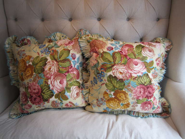 Pair of Chintz and Velvet Pillows