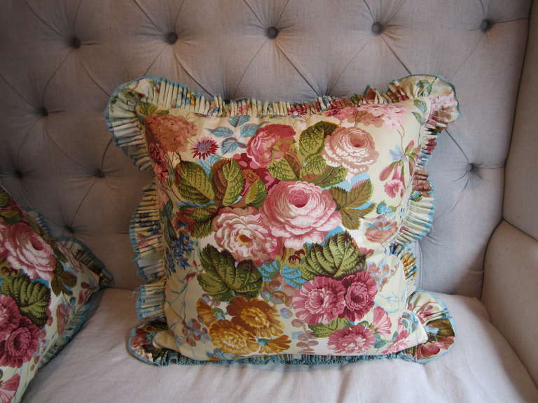 American Pair of Chintz and Velvet Pillows