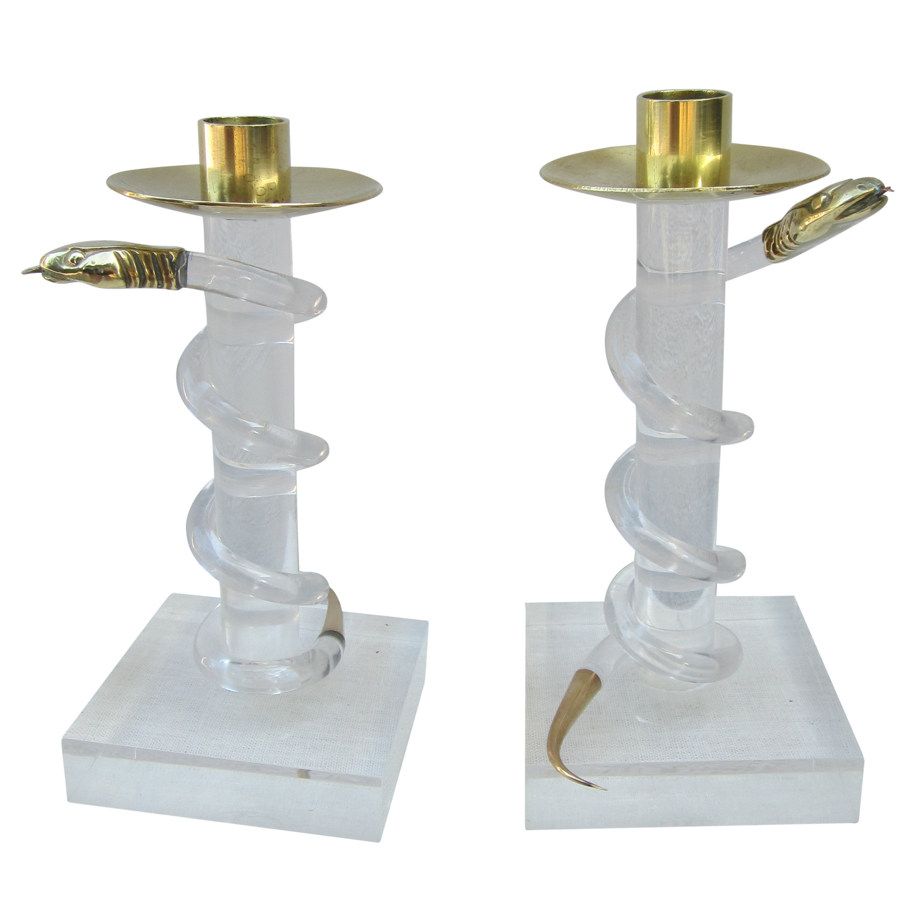 Pair of Brass and Lucite Candlesticks by Allesandro Albrizzi For Sale
