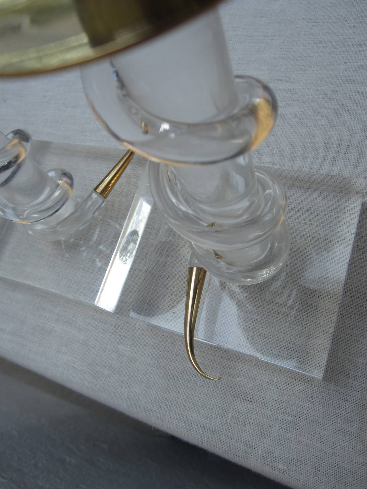 Mid-20th Century Pair of Brass and Lucite Candlesticks by Allesandro Albrizzi For Sale