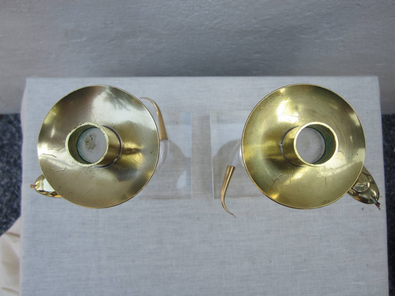 Pair of Brass and Lucite Candlesticks by Allesandro Albrizzi For Sale 1