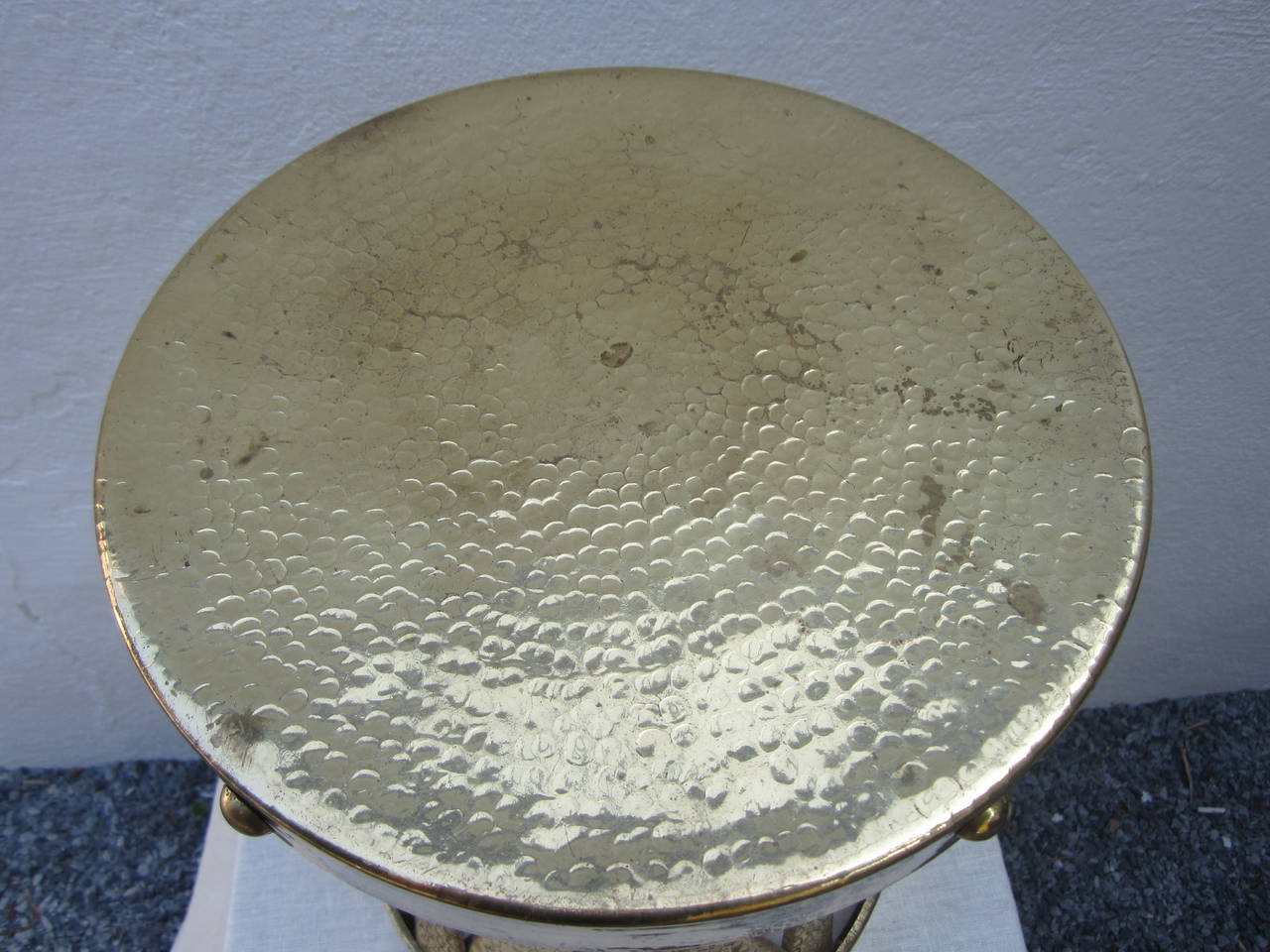 Modern hammered brass stool. Stamped Hong Kong!