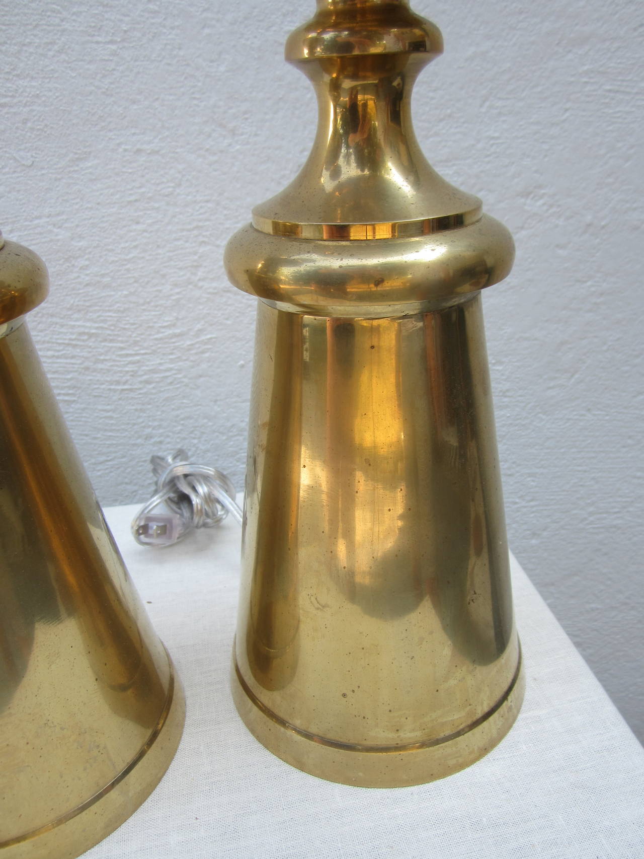 Pair of Large Modern Brass Lamps In Excellent Condition In East Hampton, NY