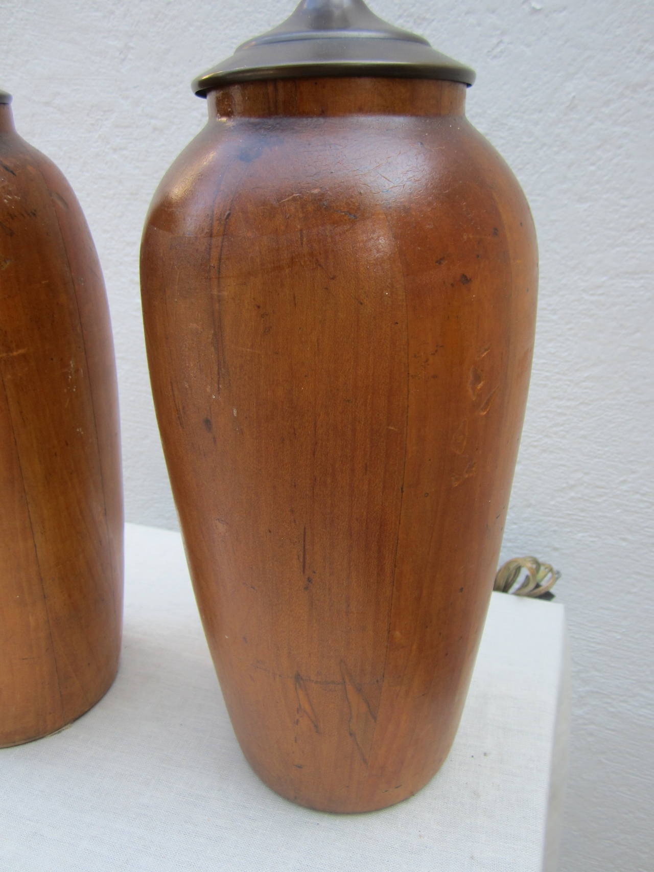 Pair of Solid Wood Gourd Shaped Lamps In Excellent Condition In East Hampton, NY