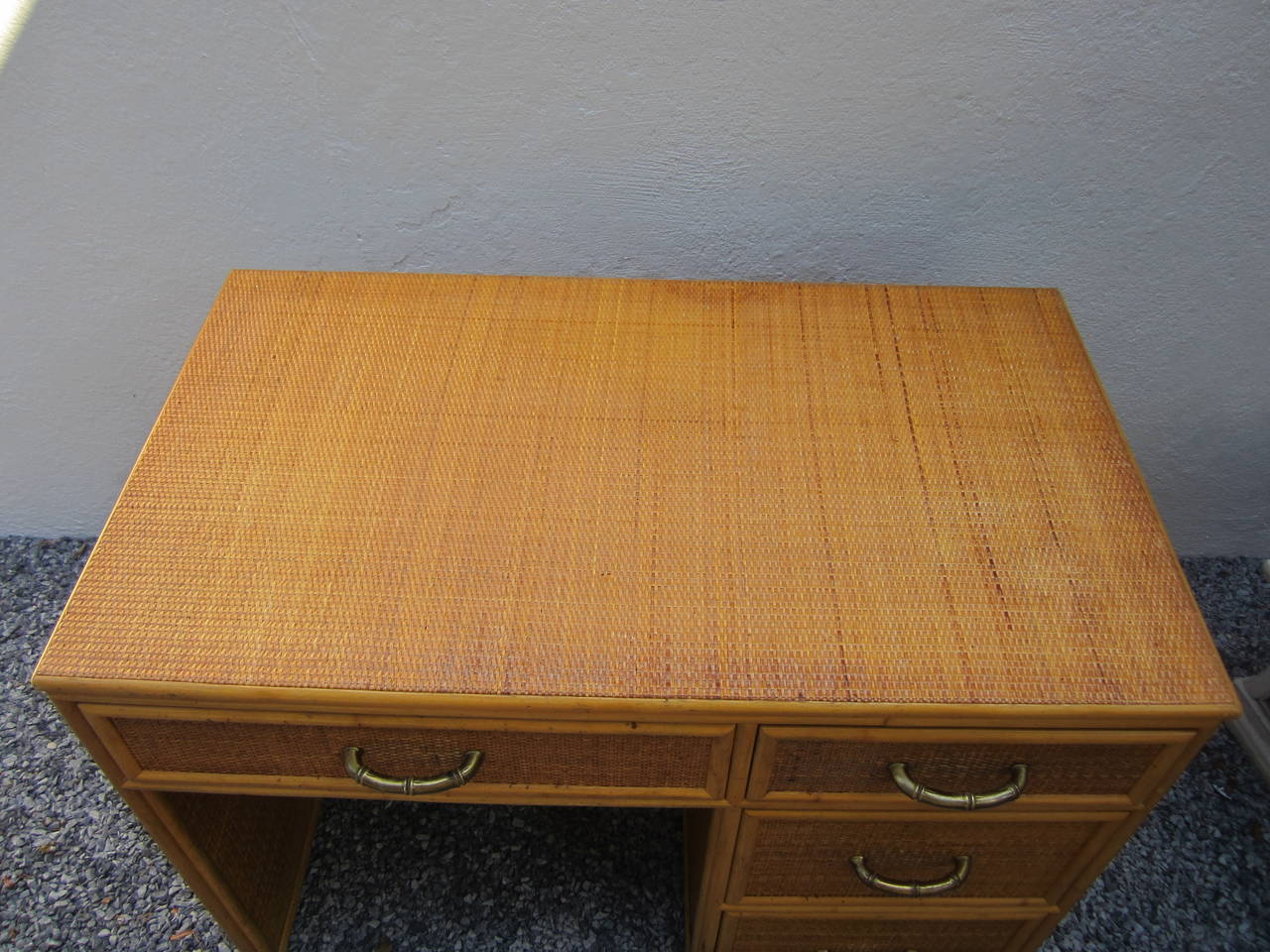 Modern Rattan and Bamboo Desk In Excellent Condition In East Hampton, NY