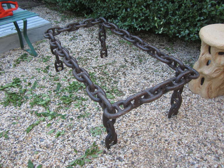 Great looking, heavy nautical chain coffee table base.....one could fit a glass top either inset or on top of the base.....a real statement piece......or inset upholstery for a bench
