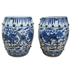 Pair of Chinese Blue and White Garden Seats