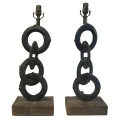 Imposing Pair of  Iron Chain Link Lamps
