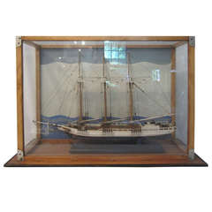 Vintage Wood Model Sailboat Diorama