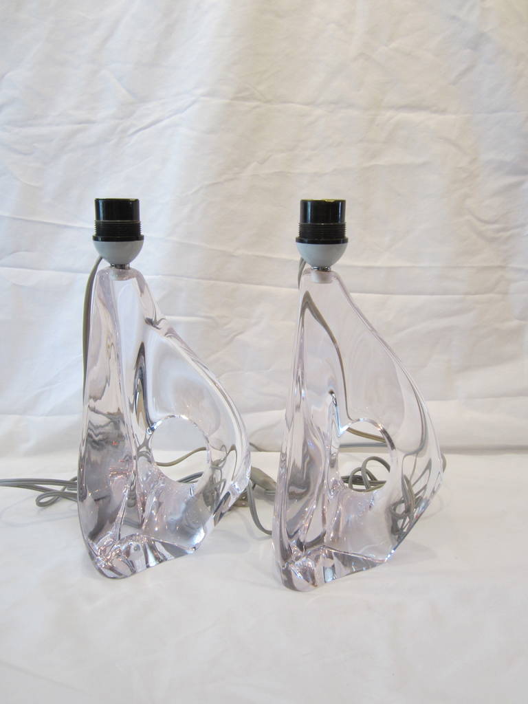 Pair of Daum Crystal Lamps In Excellent Condition In East Hampton, NY