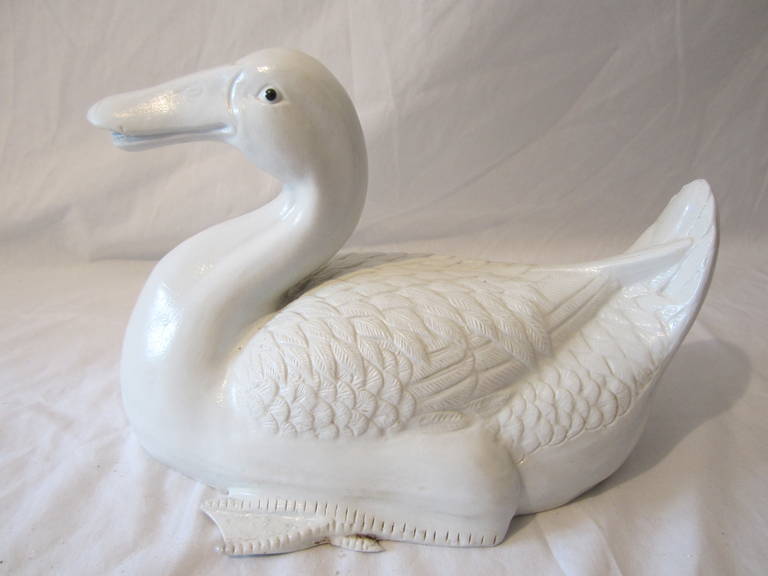 Asian White Ceramic Duck In Excellent Condition In East Hampton, NY