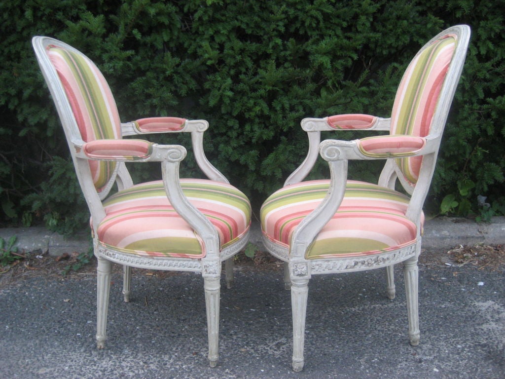 French Pair of 19th C. Painted Fauteuils