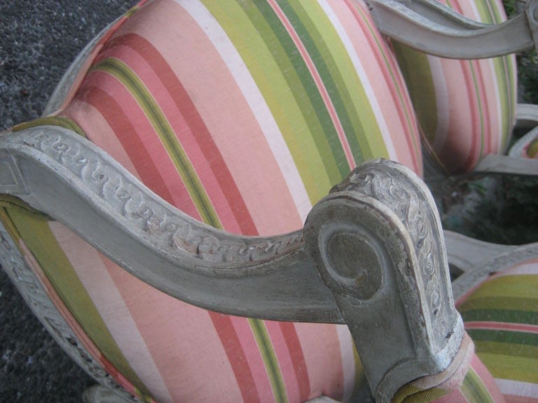 Wood Pair of 19th C. Painted Fauteuils