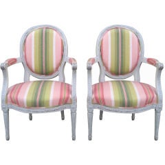 Pair of 19th C. Painted Fauteuils