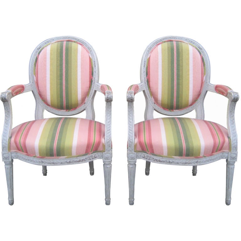 Pair of 19th C. Painted Fauteuils