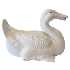 Asian White Ceramic Duck