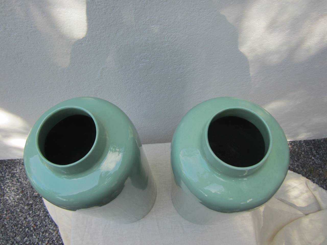 Large pair of Jenkins Ceramics celadon glazed vases.......great scale.