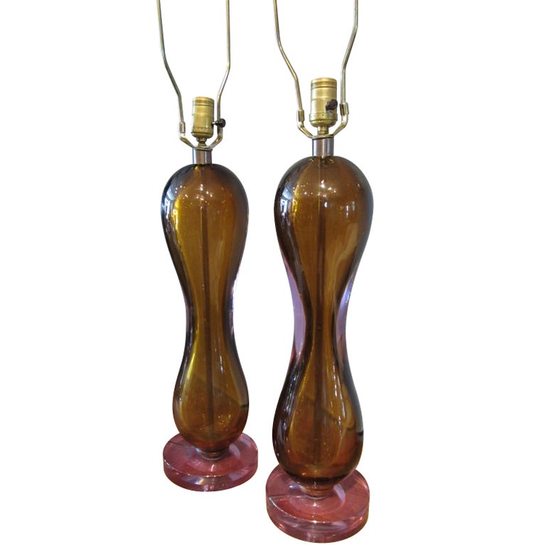 Pair of Seguso Murano Glass Lamps