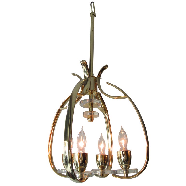 Brass and Lucite Italian Four-Light Pendant For Sale