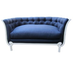 Navy Linen Loveseat