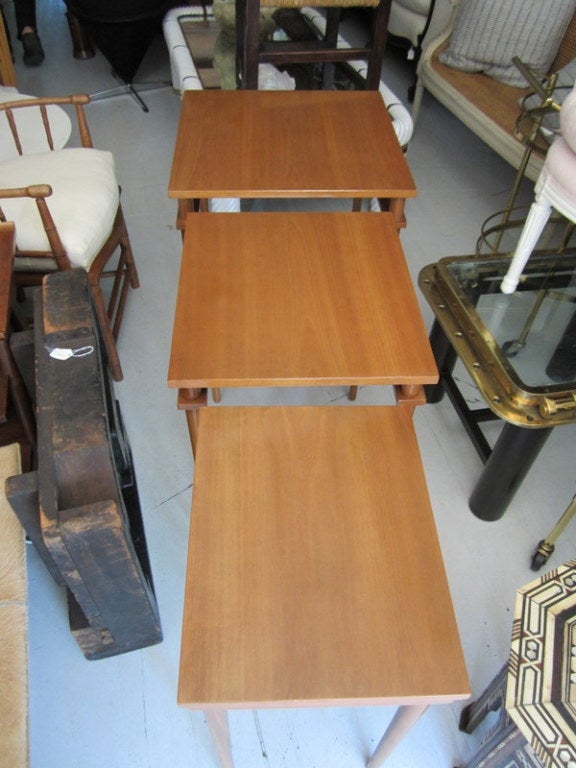 Newly refinished set of three nesting tables by T.H Robsjohn-Gibbings for Widdicomb.