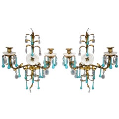 Pair of Crystal, Murano Glass and Marble Sconces