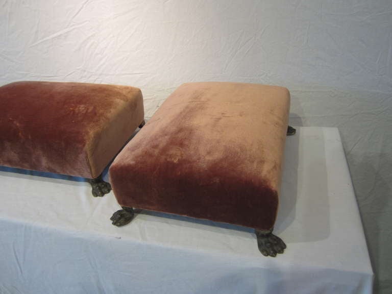 Pair of Silk Velvet Footstools In Excellent Condition In East Hampton, NY