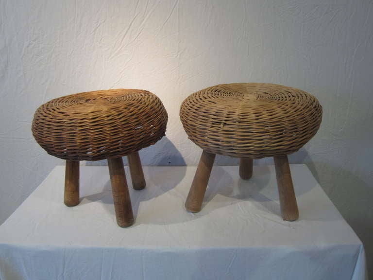 Pair of Tony Paul Wicker Stools, circa 1950s
