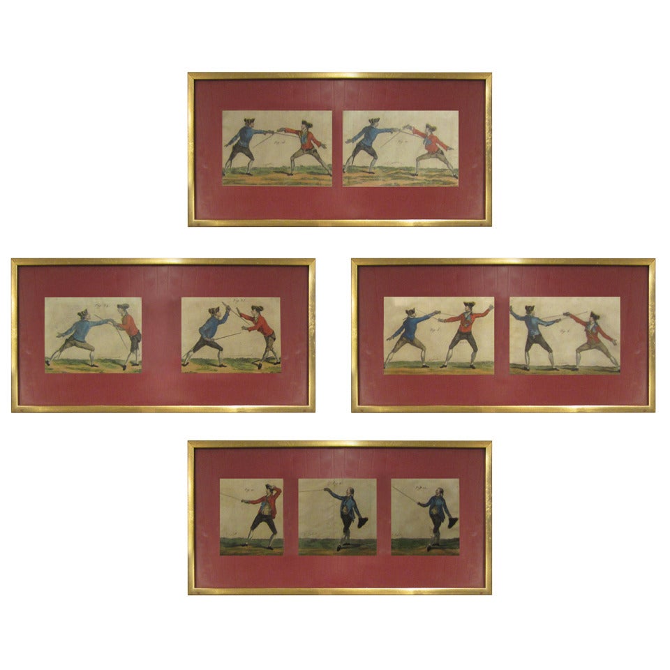 Set of Four English Fencing Prints, 18th Century