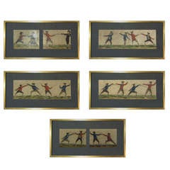 Antique Set of 5 English Fencing Prints
