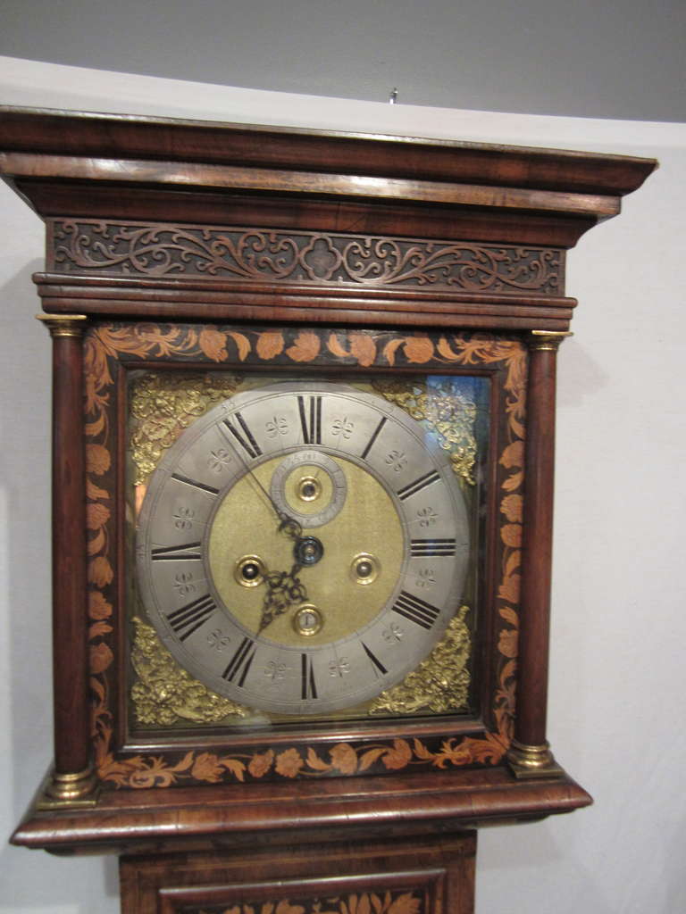 Late 17th century walnut and marquetry longcase clock. Marked "Windmills, London"