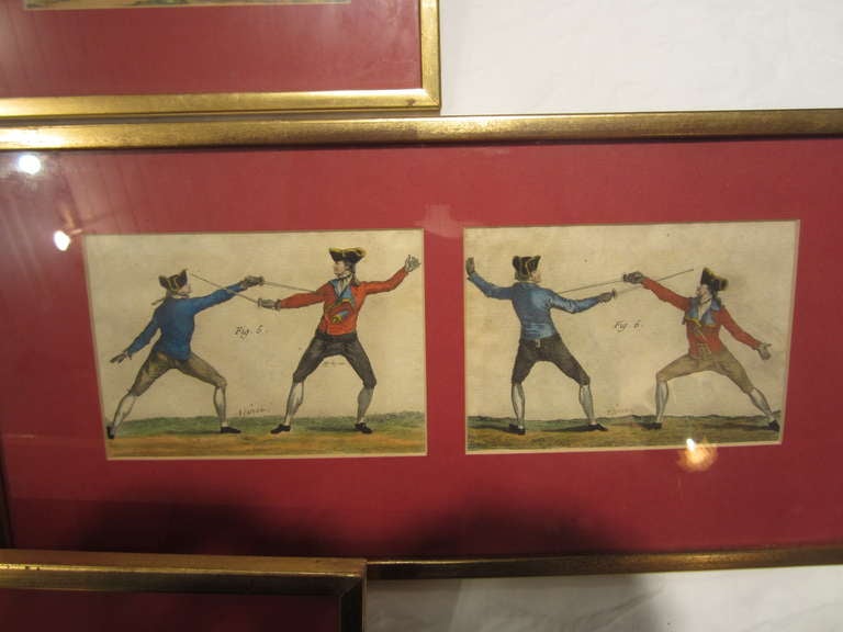 Set of Four English Fencing Prints, 18th Century In Excellent Condition In East Hampton, NY