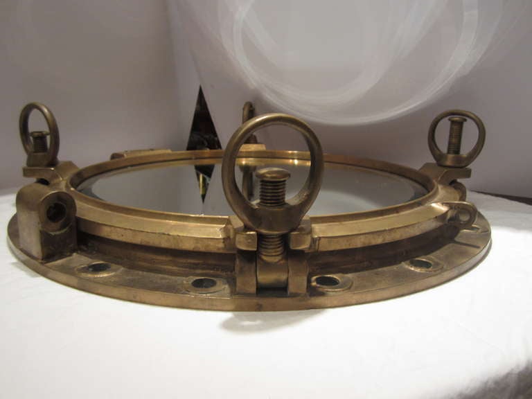 Brass Porthole Mirror In Excellent Condition In East Hampton, NY