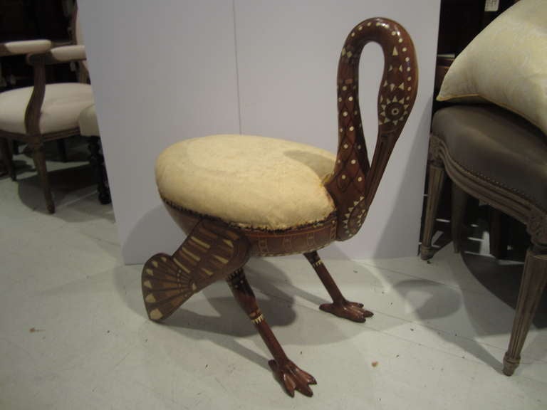 Egyptian revival Ibis form stool inlaid with bone and rare woods....very sturdy and in great condition....