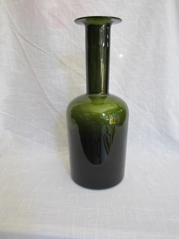 Beautiful green glass bottle by Kastrup Holmegaard.