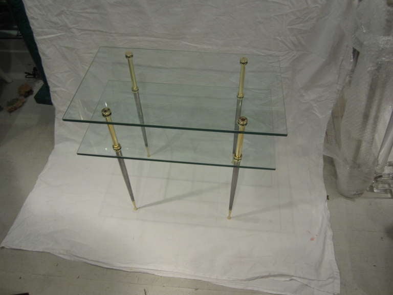 Unknown Pair of Brass and Steel Two-Tiered Glass Tables