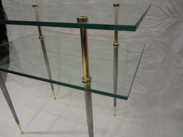 Pair of Brass and Steel Two-Tiered Glass Tables 2