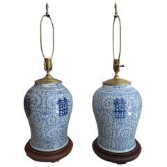 Pair of Chinese Blue and White Lamps Pair of Chinese Blue and White Lamps