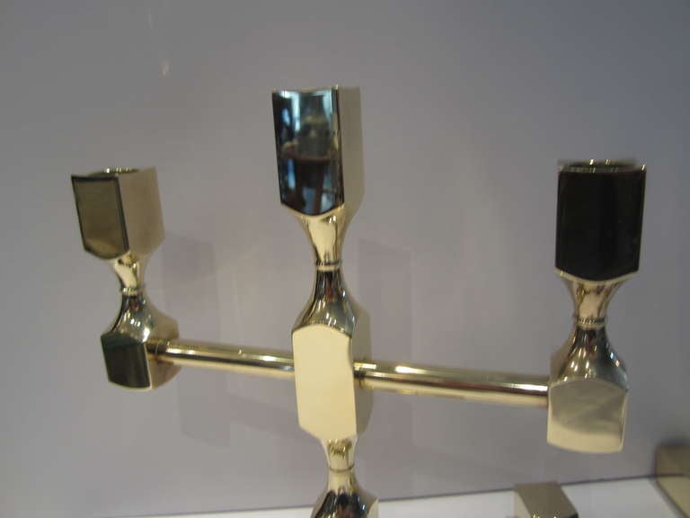 Pair of Gusums Bruk Brass Candelabras In Excellent Condition In East Hampton, NY