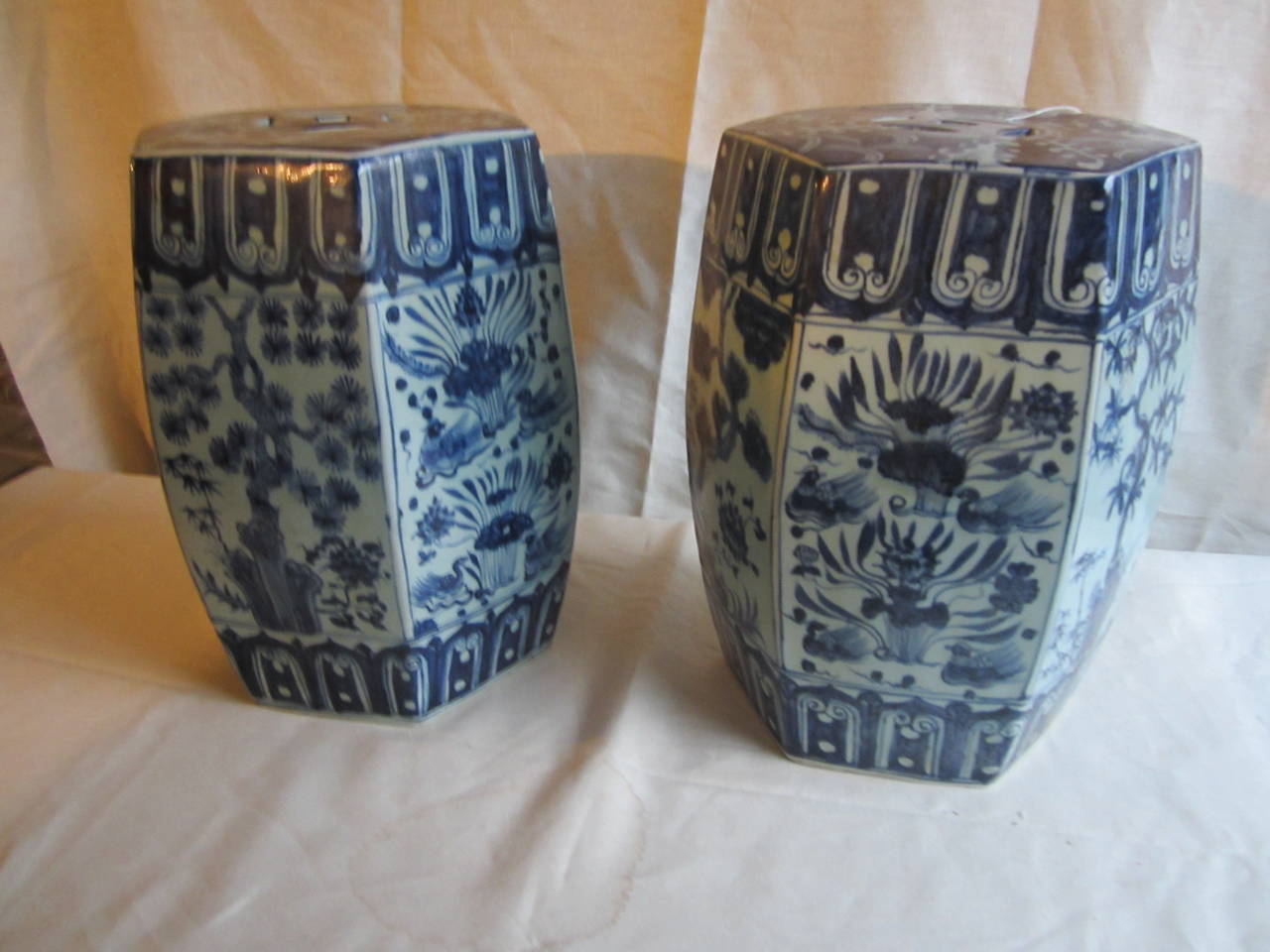 Beautiful pair of Chinese blue and white garden stools.....