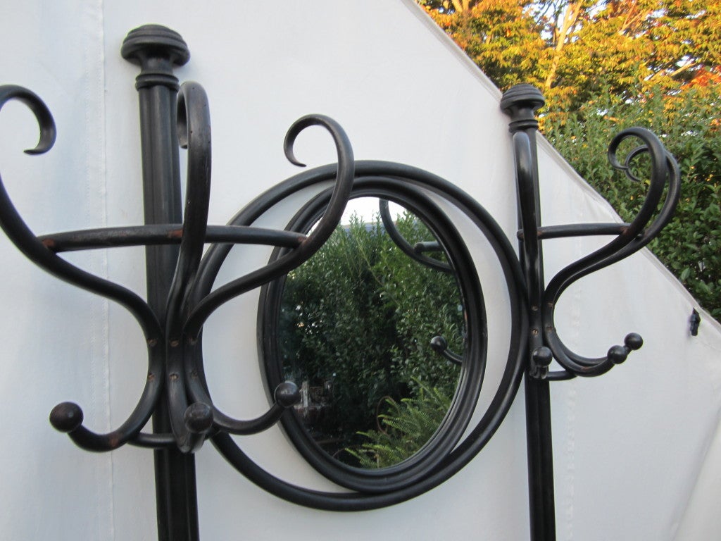 Ebony thonet bentwood double hall tree with mirror.